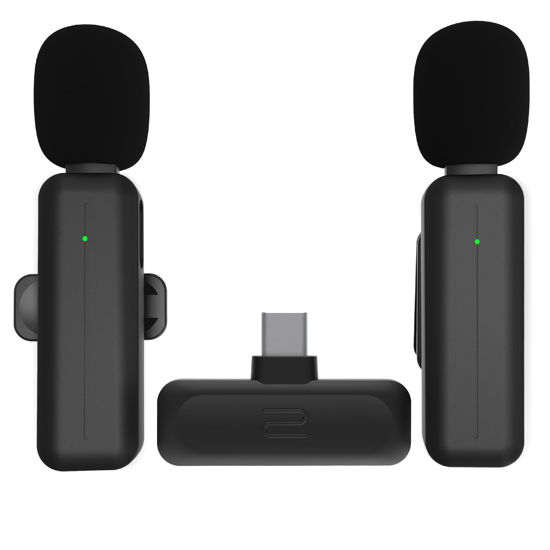 Picture of 2 Pack Wireless Mini Lavalier Lapel Microphone for iPhone 15,16,Android Phone - 80ft Cordless Clip on Dual Mics with Noise Reduction 5H Working Time for Video Recording Vlogging, YouTube, Interview