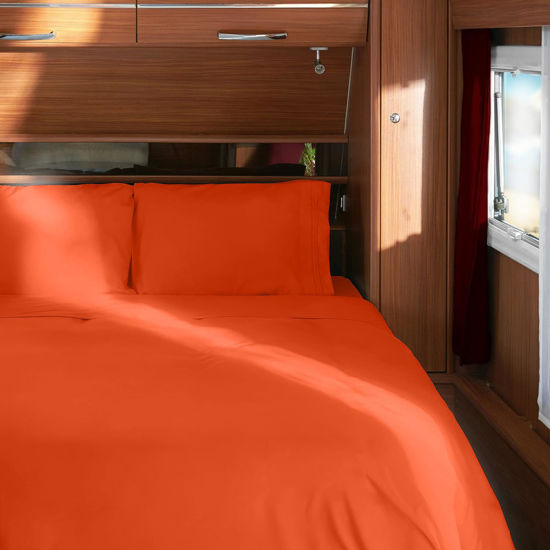 Picture of Mellanni RV Short Queen Sheets - 4 PC Iconic Collection Bedding Sheets & Pillowcases - Hotel Luxury, Extra Soft, Cooling Bed Sheets - Deep Pocket up to 10 inch (RV/Short Queen, Poppy Orange)