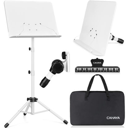 Picture of CAHAYA Sheet Music Stand & Tabletop Music Stand Solid Back with Carrying Bag for Books Notes Laptop Tablet White CY0194