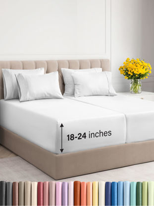 Picture of Extra Deep Split King Sheet Set - 7 Piece Breathable & Cooling Sheets - Hotel Luxury Bedding Set w/18-24 Inch Extra Deep Pockets - Easy Fit - Super Soft, Wrinkle Free & Comfy - White, Split King Size