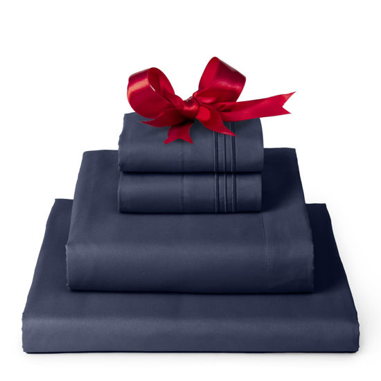 Picture of Mellanni Split King Sheets Set - 5 PC Iconic Collection Bedding Sheets & Pillowcases - Hotel Luxury, Extra Soft, Cooling Bed Sheets - for Women, Men, Kids & Teens (Split King, Navy Blue)