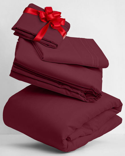 Picture of Mellanni Twin XL Sheets Set - 3 PC Iconic Collection Bedding Sheets & Pillowcases - Hotel Luxury, Extra Soft, Cooling Bed Sheets - for Women, Men, Kids & Teens (Twin Extra Long, Burgundy)