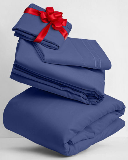 Picture of Mellanni Twin XL Sheets Set - 3 PC Iconic Collection Bedding Sheets & Pillowcases - Hotel Luxury, Extra Soft, Cooling Bed Sheets - for Women, Men, Kids & Teens (Twin Extra Long, Blue Nova)
