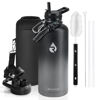 Picture of RAYMYLO Insulated Water Bottle 87 oz, Triple Wall Vacuum Stainless Steel (Cold for 48 Hrs), Leak Proof & Non-BPA, Modern Water Flask Jug with Paracord Handle & Straw Spout Lids, Dark Grey