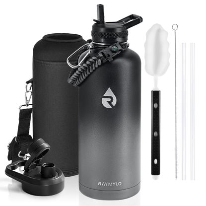 Picture of RAYMYLO Insulated Water Bottle 87 oz, Triple Wall Vacuum Stainless Steel (Cold for 48 Hrs), Leak Proof & Non-BPA, Modern Water Flask Jug with Paracord Handle & Straw Spout Lids, Dark Grey