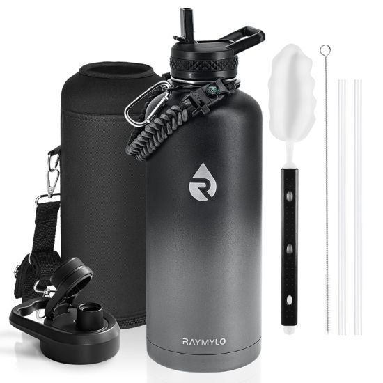 Picture of RAYMYLO Insulated Water Bottle 87 oz, Triple Wall Vacuum Stainless Steel (Cold for 48 Hrs), Leak Proof & Non-BPA, Modern Water Flask Jug with Paracord Handle & Straw Spout Lids, Dark Grey