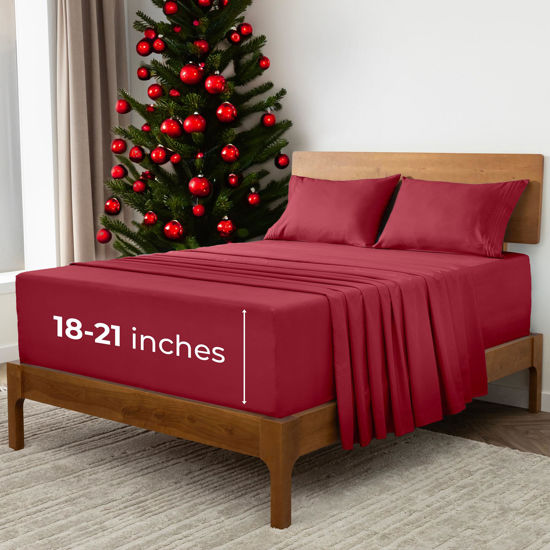 Picture of Mellanni Extra Deep Full Sheets - 4 PC Iconic Collection Bedding Sheets & Pillowcases - Hotel Luxury, Ultra Soft, Cooling Bed Sheets - for Women, Men, Kids & Teens (Full, Brick Red)