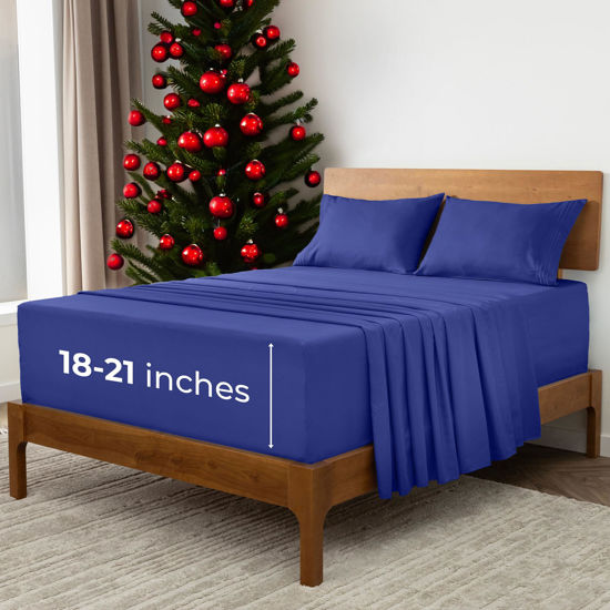 Picture of Mellanni Extra Deep California King Sheets - 4 PC Iconic Collection Bedding Sheets & Pillowcases - Hotel Luxury, Ultra Soft, Cooling Bed Sheets - for Women, Men, Kids & Teens (Cal King, Royal Blue)