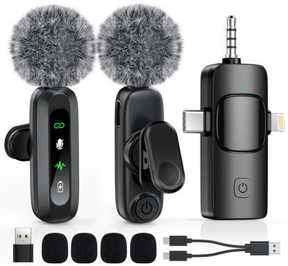 Picture of GoorDik Wireless Lavalier Microphone for iPhone, Android, USB C, PC, Camera Video Recording 4 in 1 Clip-on Mics with Rotatable Clip&Denoise Recording, for Vlog Tiktok YouTube Podcast Content Creator