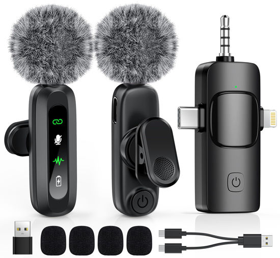 Picture of GoorDik Wireless Lavalier Microphone for iPhone, Android, USB C, PC, Camera Video Recording 4 in 1 Clip-on Mics with Rotatable Clip&Denoise Recording, for Vlog Tiktok YouTube Podcast Content Creator