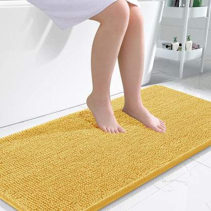 Picture of OLANLY Bathroom Rugs 47x24, Extra Soft Absorbent Chenille Bath Rugs, Rubber Backing Quick Dry, Machine Washable Bath Mats for Bathroom Floor, Tub and Shower, Home Decor Accessories, Yellow