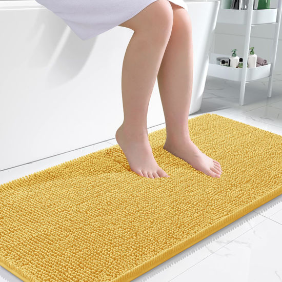 Picture of OLANLY Bathroom Rugs 47x24, Extra Soft Absorbent Chenille Bath Rugs, Rubber Backing Quick Dry, Machine Washable Bath Mats for Bathroom Floor, Tub and Shower, Home Decor Accessories, Yellow