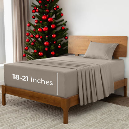 Picture of Mellanni Extra Deep Twin Sheets - 3 PC Iconic Collection Bedding Sheets & Pillowcases - Hotel Luxury, Ultra Soft, Cooling Bed Sheets - for Women, Men, Kids & Teens (Twin, Tan)