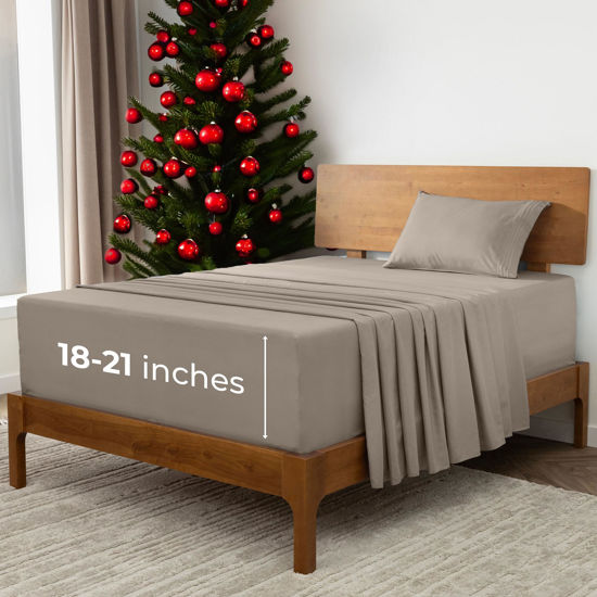 Picture of Mellanni Extra Deep Twin Sheets - 3 PC Iconic Collection Bedding Sheets & Pillowcases - Hotel Luxury, Ultra Soft, Cooling Bed Sheets - for Women, Men, Kids & Teens (Twin, Tan)