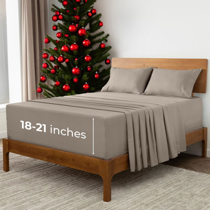 Picture of Mellanni Extra Deep California King Sheets - 4 PC Iconic Collection Bedding Sheets & Pillowcases - Hotel Luxury, Ultra Soft, Cooling Bed Sheets - for Women, Men, Kids & Teens (Cal King, Tan)