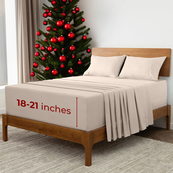 Picture of Mellanni Extra Deep Full Sheets - 4 PC Iconic Collection Bedding Sheets & Pillowcases - Hotel Luxury, Ultra Soft, Cooling Bed Sheets - for Women, Men, Kids & Teens (Full, Sand)