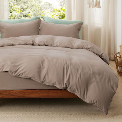 Picture of Bedsure Duvet Cover California King Size with Fitted Sheet - Soft Prewashed Duvet Cover Set, 4 Pieces, Includes 1 Duvet Cover with Zipper Closure, 2 Pillow Shams, 1 Fitted Sheet, Khaki