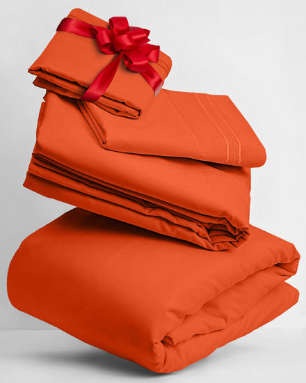 Picture of Mellanni Twin XL Sheets Set - 3 PC Iconic Collection Bedding Sheets & Pillowcases - Hotel Luxury, Extra Soft, Cooling Bed Sheets - for Women, Men, Kids & Teens (Twin Extra Long, Poppy Orange)