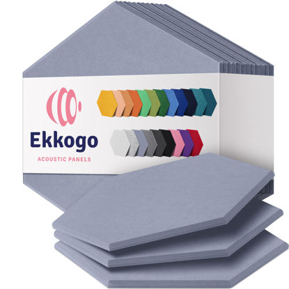 Picture of Ekkogo Acoustic Panels 12-Pack Soundproof Wall Panels 12"X10.4"X0.4" Sound Panels High Density Sound Dampening Panels - [Cloud Gray Hexagon]