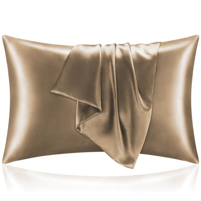 Picture of BEDELITE Satin Pillowcase for Hair and Skin, Super Soft and Cooling Similar to Silk Pillow Cases 2 Pack with Envelope Closure, Gift for Women Men(20"x30" Queen Size, Tawny Brown)