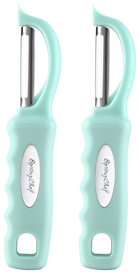Picture of Spring Chef Premium Swivel Vegetable Peeler, Soft Grip Handle and Ultra Sharp Stainless Steel Blades - Perfect Kitchen Peeler For Veggie, Fruit, Potato, Carrot, Apple - Mint - Set of 2
