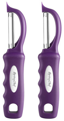Picture of Spring Chef Premium Swivel Vegetable Peeler, Soft Grip Handle and Ultra Sharp Stainless Steel Blades - Perfect Kitchen Peeler For Veggie, Fruit, Potato, Carrot, Apple - Purple - Set of 2