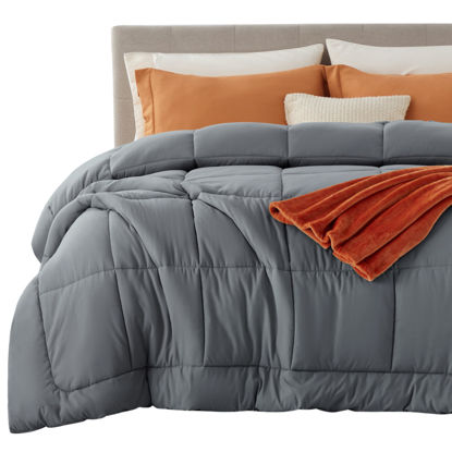 Picture of Bedsure Comforter Duvet Insert - Quilted Comforters Oversized King Size, All Season Duvet, Down Alternative Bedding, with 8 Tabs, Gifts for Women/Men, Grey, Oversized King 116 x 98 Inches