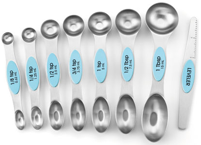 Picture of Spring Chef Stainless Steel Magnetic Measuring Spoons Set of 8 with Leveler, Nesting Metal Teaspoon & Tablespoon Measuring Spoons, Fits in Spice Jars, Kitchen Gadgets for Baking & Cooking - Aqua Sky