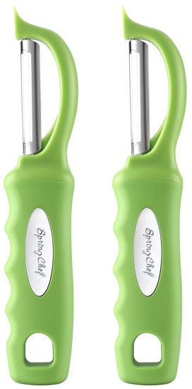 Picture of Spring Chef Premium Swivel Vegetable Peeler, Soft Grip Handle and Ultra Sharp Stainless Steel Blades - Perfect Kitchen Peeler For Veggie, Fruit, Potato, Carrot, Apple - Green - Set of 2