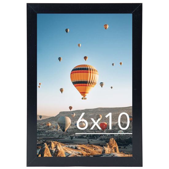 Picture of JCJMY 6x10 Picture Frame Black for Wall Hanging or Tabletop, Wall Mounting Horizontally or Vertically, 6 x 10 Wall Gallery Poster Photo Frame with Shatter Resistant Plexiglass, Black
