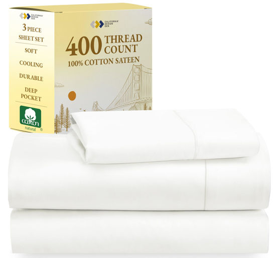 Picture of California Design Den Softest 100% Cotton Sheets, Twin XL Sheets Set, 400 Thread Count Sateen Bedding for Dorm Rooms & Adults, Deep Pocket Sheets, Cooling Sheets (Ivory)