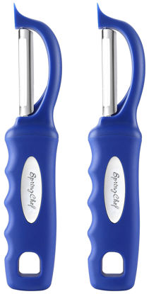Picture of Spring Chef Premium Swivel Vegetable Peeler, Soft Grip Handle and Ultra Sharp Stainless Steel Blades - Perfect Kitchen Peeler For Veggie, Fruit, Potato, Carrot, Apple - Sapphire- Set of 2