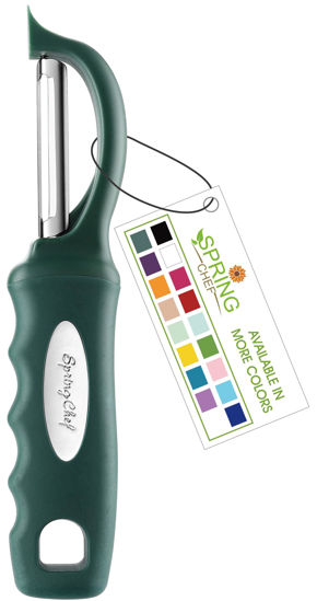 Picture of Spring Chef Professional Swivel Vegetable Peeler for Kitchen, Stainless Steel Potato Peeler with Comfortable Handle, Great for Apple, Veggie, Carrot, Cucumber - Dishwasher Safe - Pine Green
