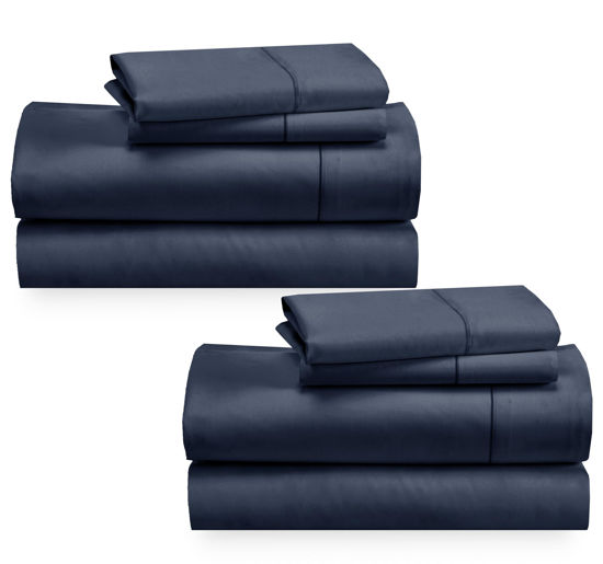 Picture of 2-Pack Sheets Full Size Bed - 400 Thread Count 100% Cotton Sateen - Extra Soft, Breathable & Cooling Sheets, Wrinkle Resistant, 2 Sets of Deep Pocket Bed Sheets - Indigo Dusty Blue