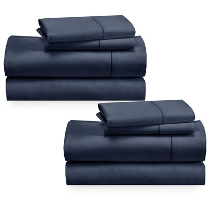 Picture of 2-Pack King Size Sheet Sets - 400 Thread Count 100% Cotton Sateen - Extra Soft, Breathable & Cooling Sheets, Wrinkle Resistant, 2 Sets of Deep Pocket Bed Sheets - Indigo Dusty Blue
