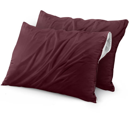 Picture of Utopia Bedding Waterproof Pillow Protector Zippered (2 Pack) Standard Burgundy - Bed Bug Proof Pillow Encasement 20 x 26 Inches