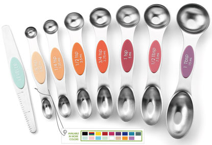 Picture of Spring Chef Stainless Steel Metal Magnetic Measuring Spoons Set of 8 with Leveler, Heavy Duty Nesting Teaspoon & Tablespoon Measuring Spoons, Kitchen Gadgets for Baking & Cooking - Desert Sunset