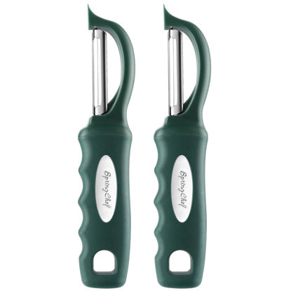 Picture of Spring Chef Premium Swivel Vegetable Peeler, Soft Grip Handle and Ultra Sharp Stainless Steel Blades - Perfect Kitchen Peeler For Veggie, Fruit, Potato, Carrot, Apple - Pine Green - Set of 2