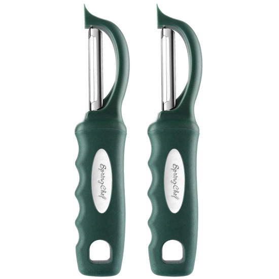 Picture of Spring Chef Premium Swivel Vegetable Peeler, Soft Grip Handle and Ultra Sharp Stainless Steel Blades - Perfect Kitchen Peeler For Veggie, Fruit, Potato, Carrot, Apple - Pine Green - Set of 2