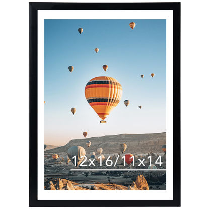 Picture of JCJMY 12x16 Picture Frame Black with 11x14 Mat, Display Photo 11x14 with Mat or 12 x 16 Without Mat, Wall Hanging Large Frame with Plexiglass, Black
