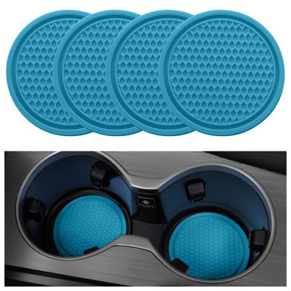 Picture of SINGARO Car Cup Coaster, 4PCS Universal Non-Slip Cup Holders Embedded in Ornaments Coaster, Car Interior Accessories, Light Blue