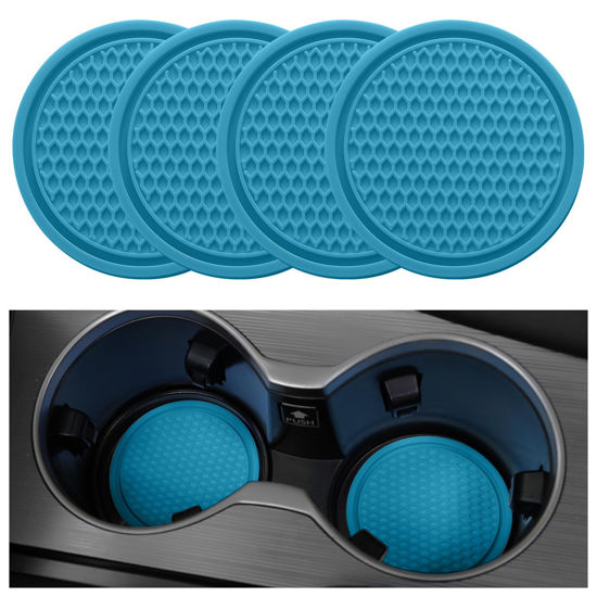 Picture of SINGARO Car Cup Coaster, 4PCS Universal Non-Slip Cup Holders Embedded in Ornaments Coaster, Car Interior Accessories, Light Blue