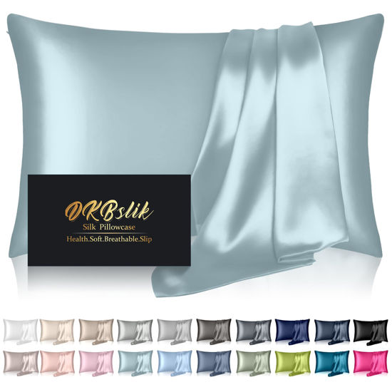 Picture of Mulberry Silk Pillowcase, Standard Size - Cooling, Anti-Acne, Hidden Zipper - Aqua Blue