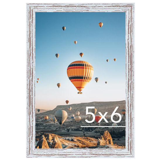 Picture of JCJMY 5x6 Picture Frame Rustic White for Wall Hanging or Tabletop, Wall Mounting Horizontally or Vertically, 5 x 6 Wall Gallery Poster Photo Frame with Shatter Resistant Plexiglass, Rustic White
