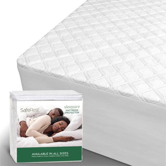 Picture of SafeRest Sleepure 100% Waterproof King Size Mattress Protector - Viscose Derived from Bamboo - Fitted with Stretchable Pockets - Machine Washable Cotton Mattress Cover for Bed