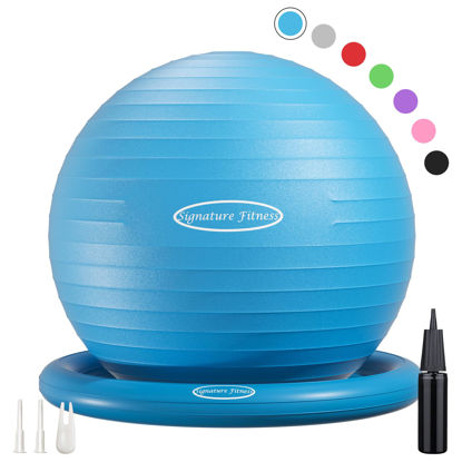 Picture of Fitvids Balance Ball with Base Kit, 65cm 26-inch Yoga Ball Chair, Exercise Ball with Inflatable Ring Base for Home or Office Desk, Includes Air Pump, Blue
