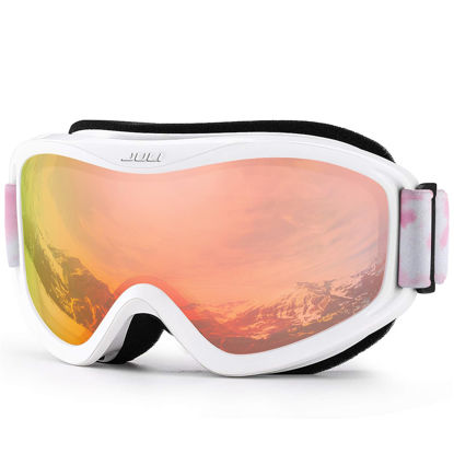 Picture of Juli Ski Goggle/Snow Snowboard Goggles for Men, Women & Youth - 100% UV Protection Anti-Fog Dual Lens(White Frame+13% VLT Orange Len)