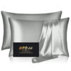 Picture of Silk Pillow Cases 2 Pack, Mulberry Silk Pillowcases Standard Set of 2, Smooth, Anti Acne, Both Sides Natural Silk Satin Pillow Cases for Sleeping Women 2 Pack with Zipper, Silver Grey
