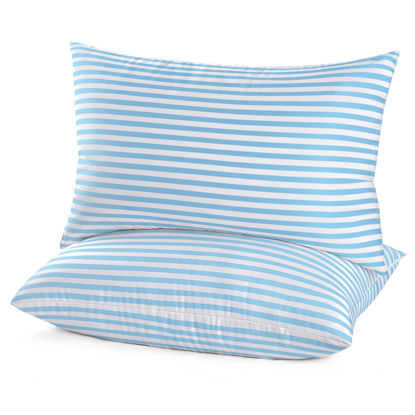 Picture of EIUE Bed Pillows for Sleeping 2 Pack Queen Size，Super Soft Down Alternative Microfiber Filled Pillows,Pillows for Side and Back Sleepers,20 x 30 Inches,Blue