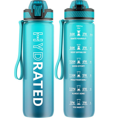 Picture of QLUR Water Bottle with Straw, 32oz Motivational Water Bottles with Time Marker to Drink, Tritan BPA Free, 1L Sports Water Bottle with Carry Strap LeakProof for Women Gym Fitness Outdoor (1 Pack)